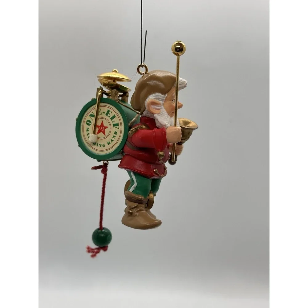 1993 Hallmark ONE ELF‎ MARCHING BAND Ornament Pull String for Movement Cymbals